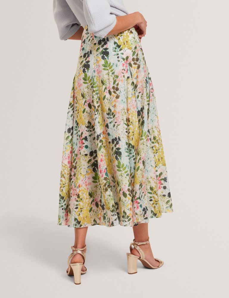 Ted Baker Azulla - Floral A-line Woven Midi Skirt Röcke Damen Weiß | 086573-SRK