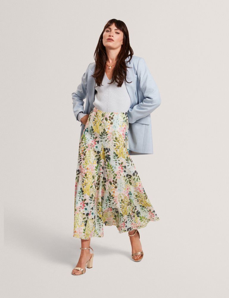 Ted Baker Azulla - Floral A-line Woven Midi Skirt Röcke Damen Weiß | 086573-SRK