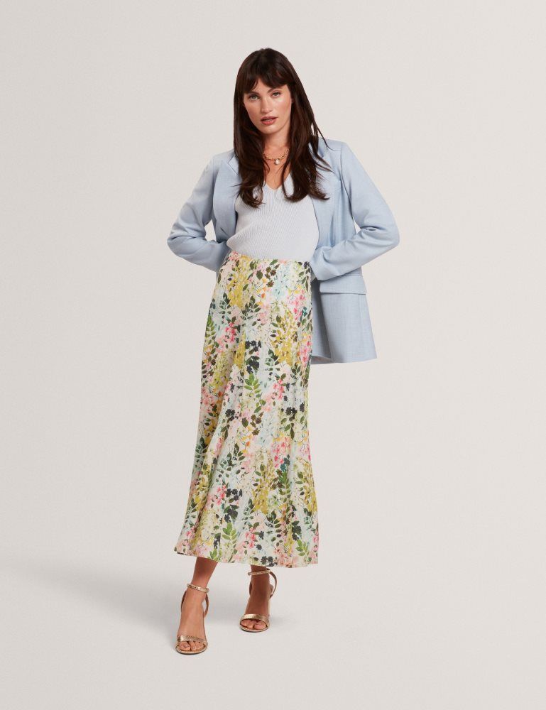 Ted Baker Azulla - Floral A-line Woven Midi Skirt Röcke Damen Weiß | 086573-SRK