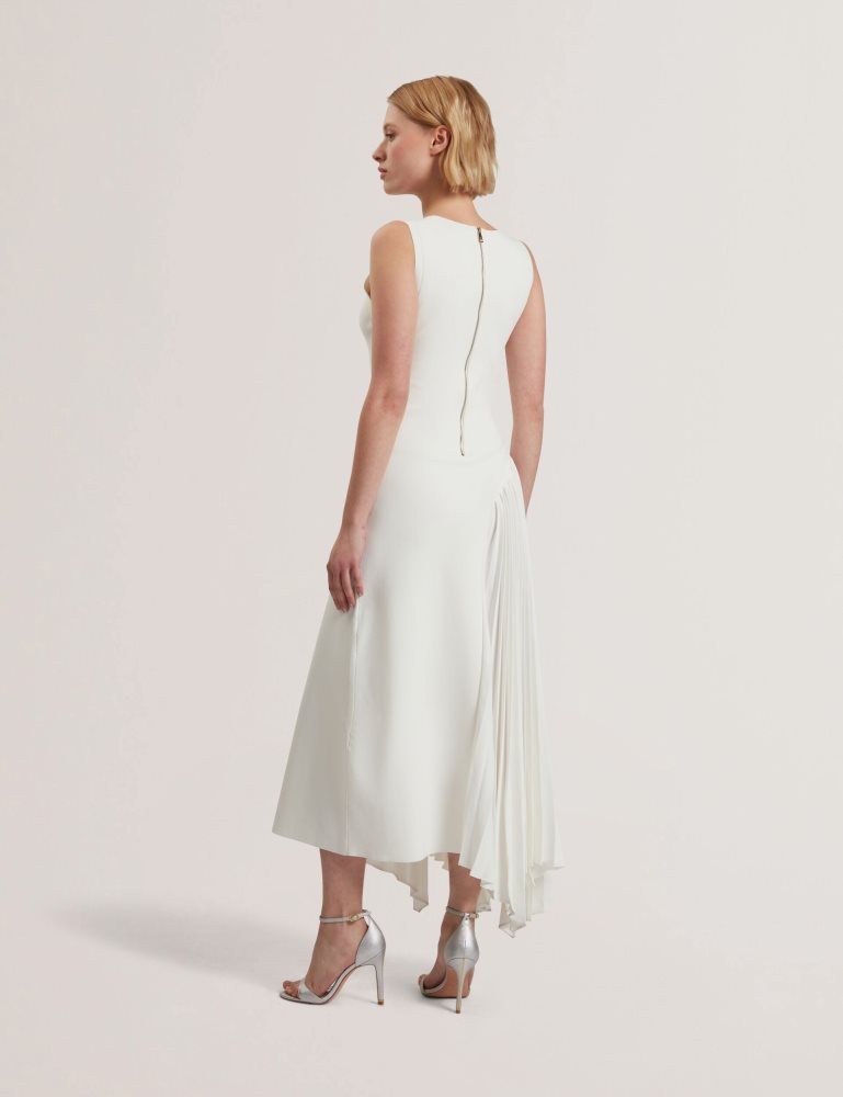 Ted Baker Azzina - Pleated Panel Sleeveless Knitted Midi Dress Kleid Damen Weiß | 782159-QCO