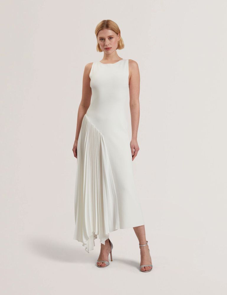 Ted Baker Azzina - Pleated Panel Sleeveless Knitted Midi Dress Kleid Damen Weiß | 782159-QCO