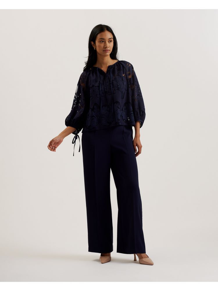 Ted Baker Bacina - Lace 3/4 Balloon Sleeve Blouse T-shirts Damen Blau | 098765-JQA