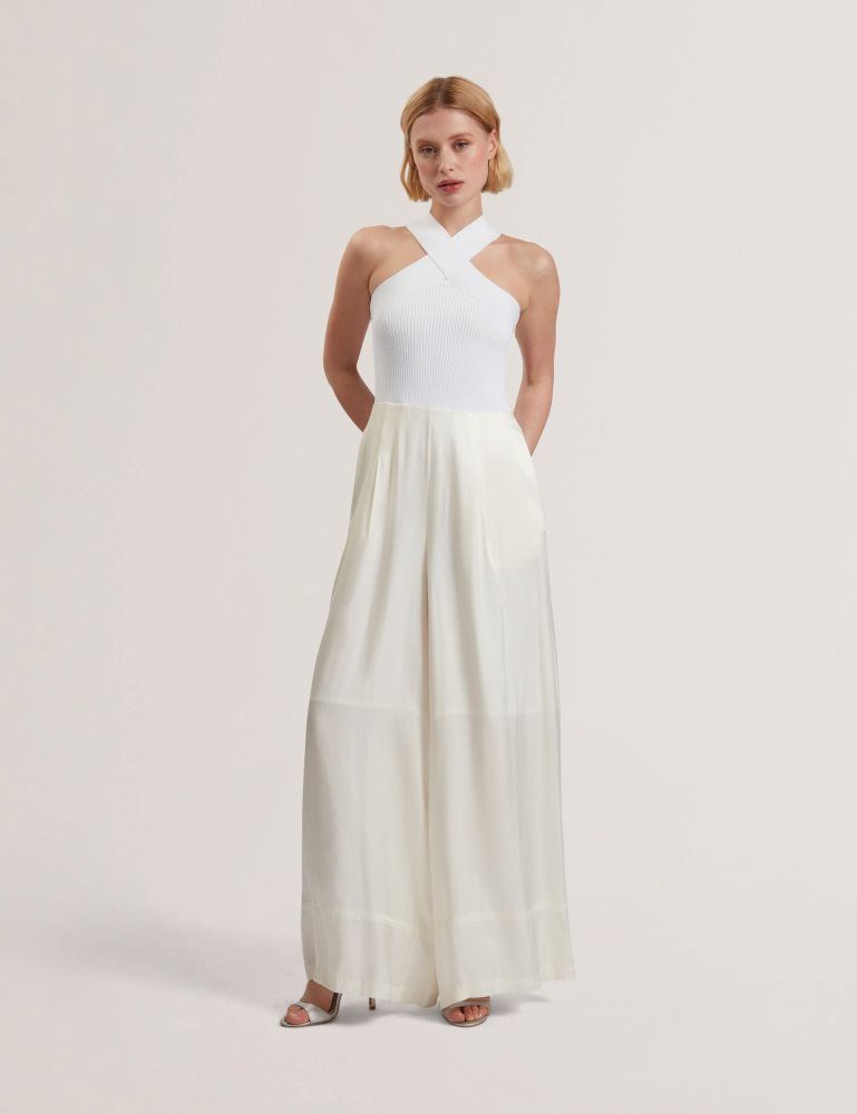 Ted Baker Baiblu - Halter Neck Knit Bodice Jumpsuit Jumpsuit Damen Weiß | 217534-PXU