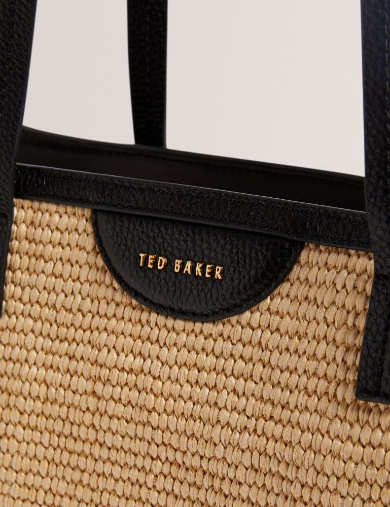 Ted Baker Barni - Faux Raffia Leather Trim Large Shopper Bag Tragetaschen Damen Schwarz | 273056-MPW