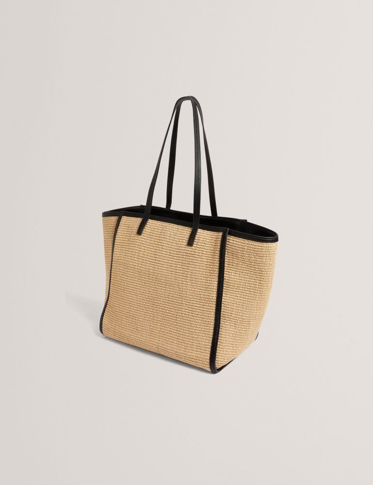Ted Baker Barni - Faux Raffia Leather Trim Large Shopper Bag Tragetaschen Damen Schwarz | 273056-MPW