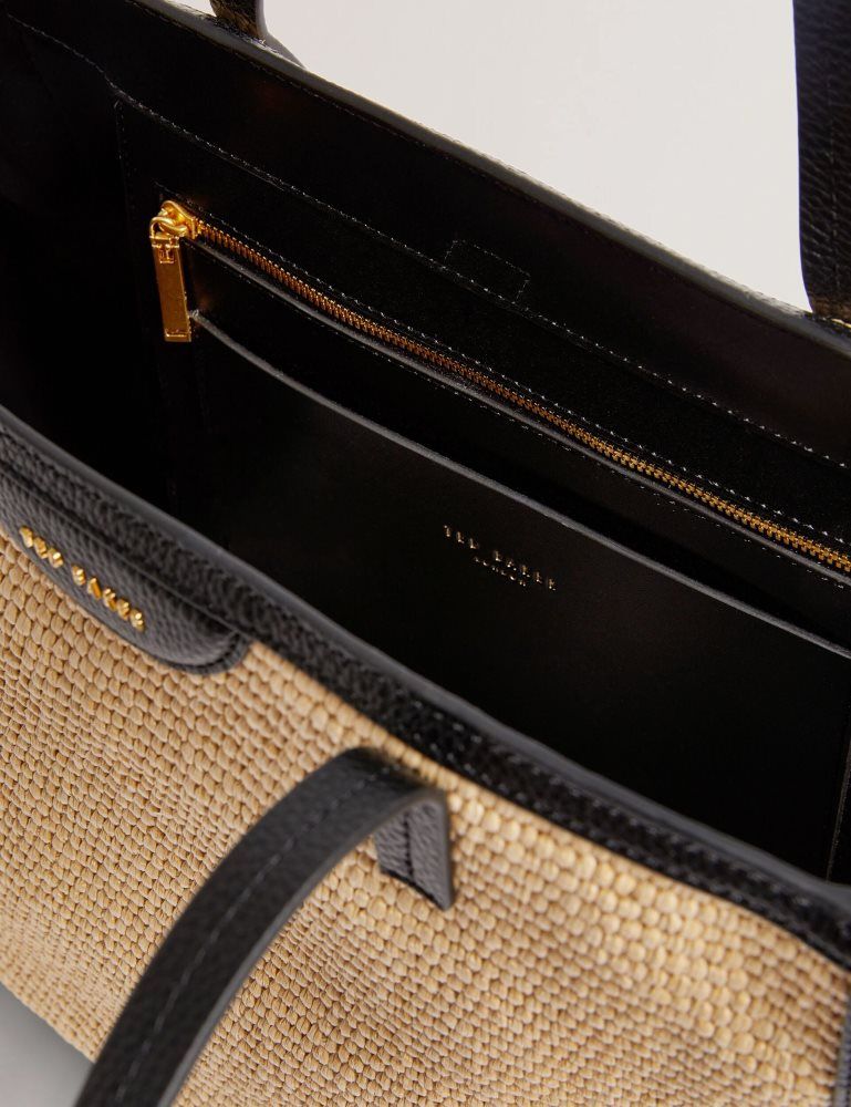 Ted Baker Barni - Faux Raffia Leather Trim Large Shopper Bag Tragetaschen Damen Schwarz | 273056-MPW