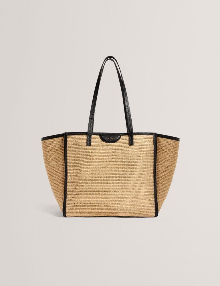 Ted Baker Barni - Faux Raffia Leather Trim Large Shopper Bag Tragetaschen Damen Schwarz | 273056-MPW