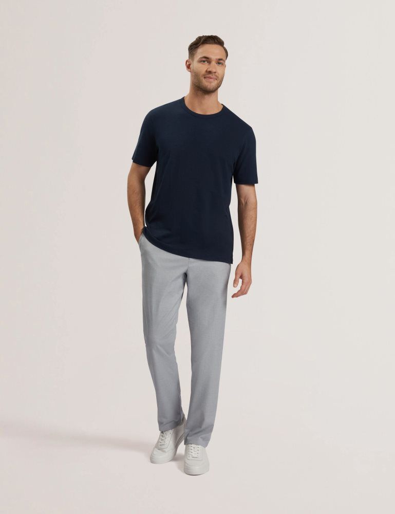 Ted Baker Bartol - Regular Cotton Linen Crew Neck T-shirt Oberteile Herren Navy | 458719-TEI