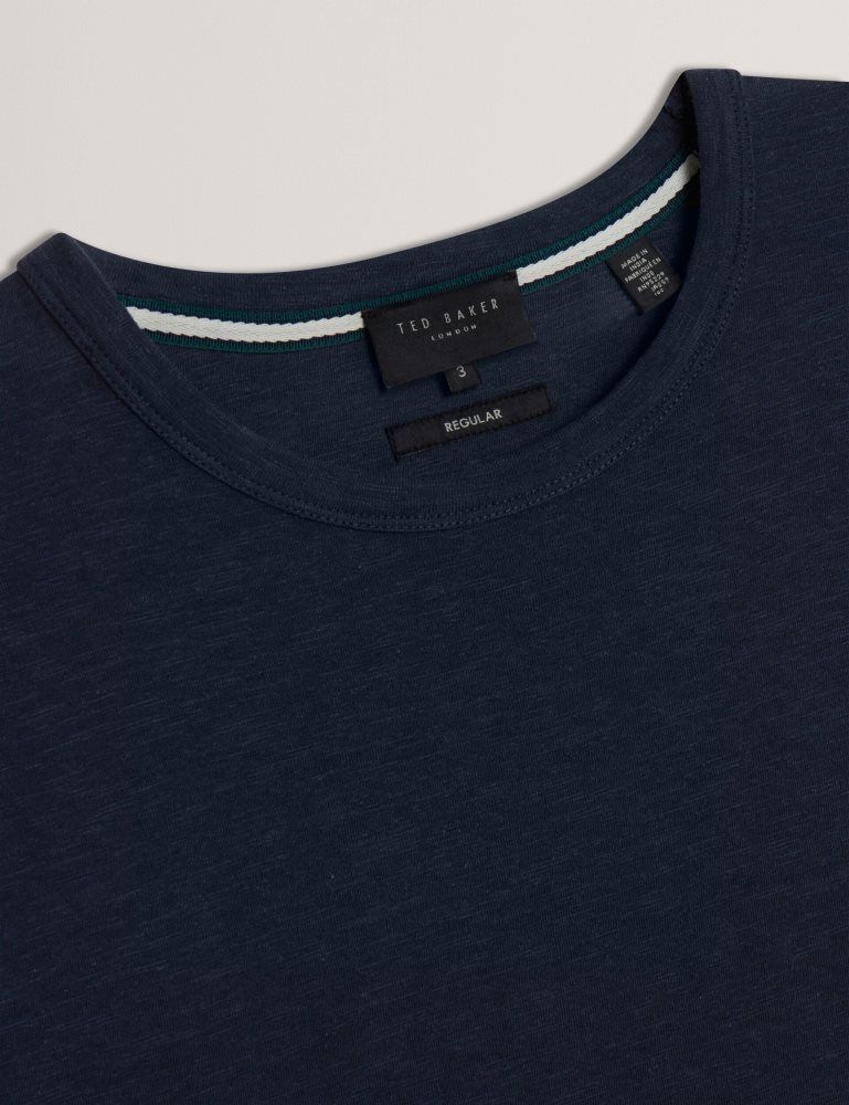 Ted Baker Bartol - Regular Cotton Linen Crew Neck T-shirt Oberteile Herren Navy | 458719-TEI