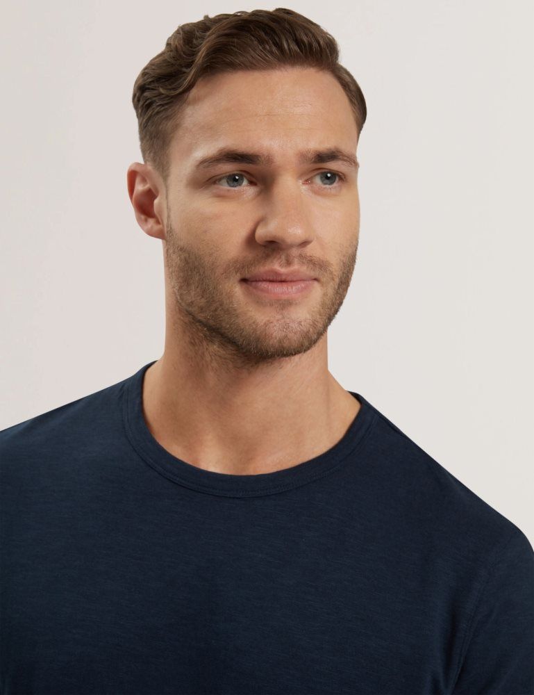 Ted Baker Bartol - Regular Cotton Linen Crew Neck T-shirt Oberteile Herren Navy | 458719-TEI