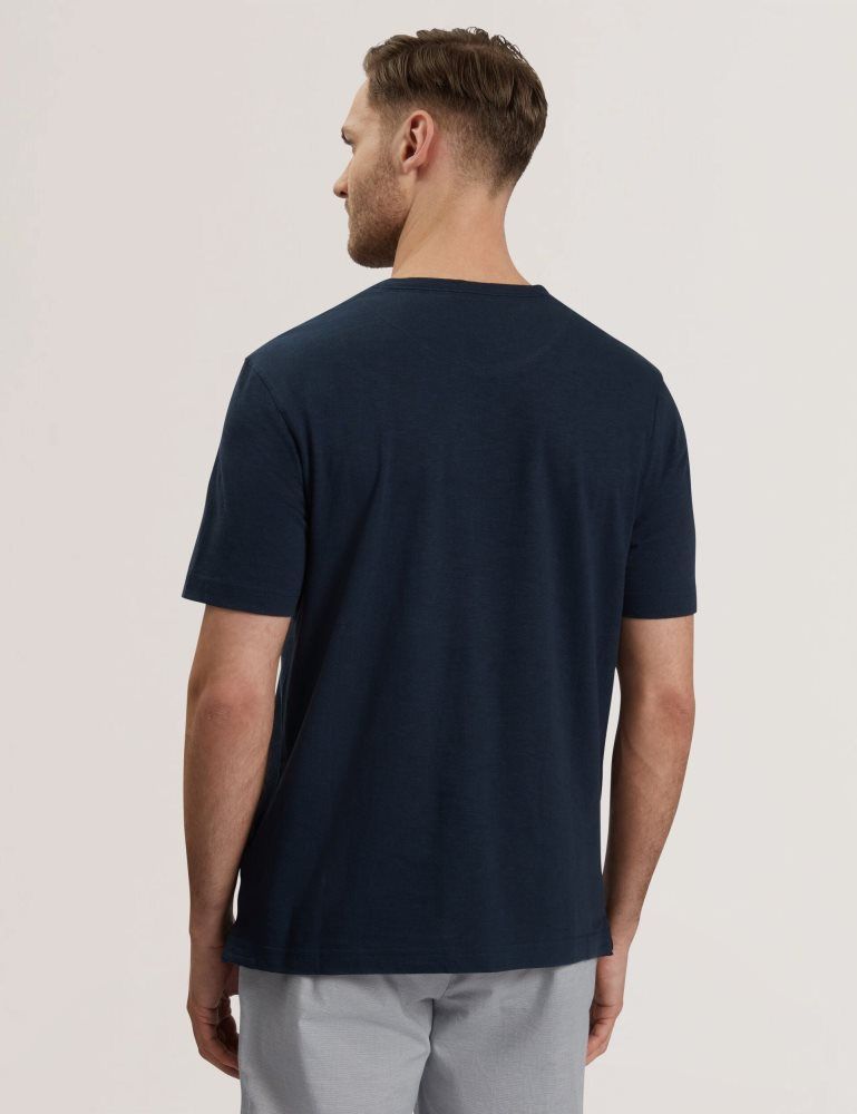 Ted Baker Bartol - Regular Cotton Linen Crew Neck T-shirt Oberteile Herren Navy | 458719-TEI