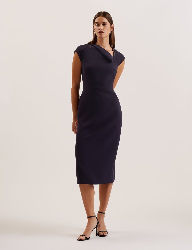 Ted Baker Bayree - Folded Neckline Pencil Midi Dress Kleid Damen Navy | 940587-LBX