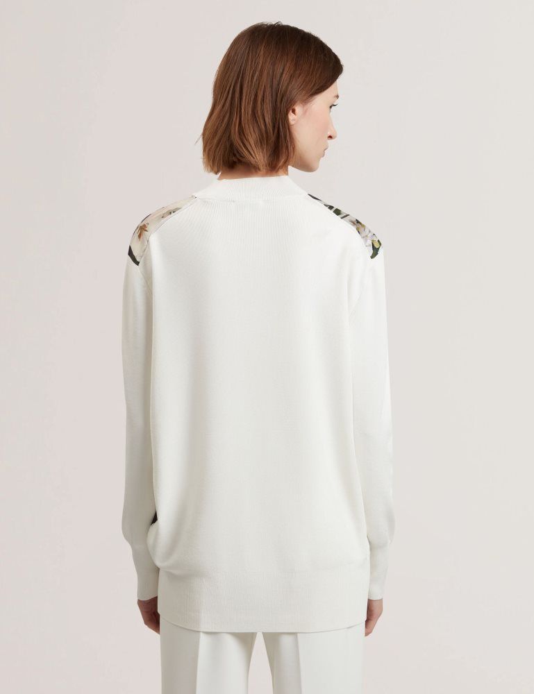 Ted Baker Belviaa - Printed Woven Front Longline Cardigan T-shirts Damen Weiß | 351476-DSM
