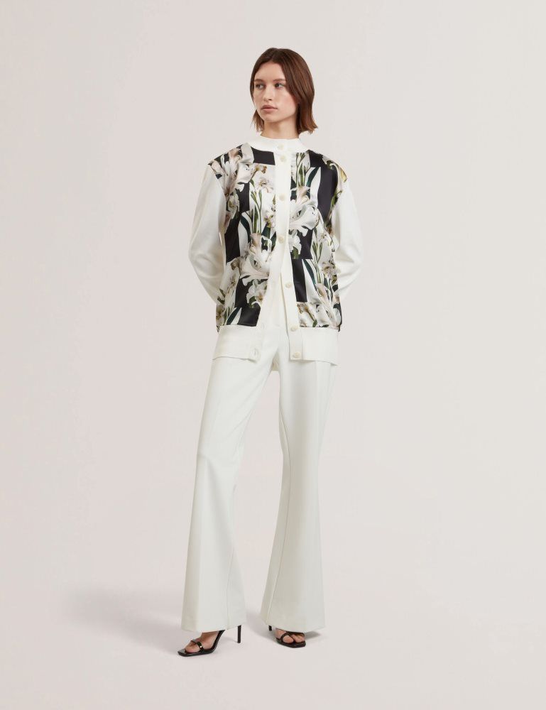 Ted Baker Belviaa - Printed Woven Front Longline Cardigan Pullover Damen Weiß | 625913-NZV