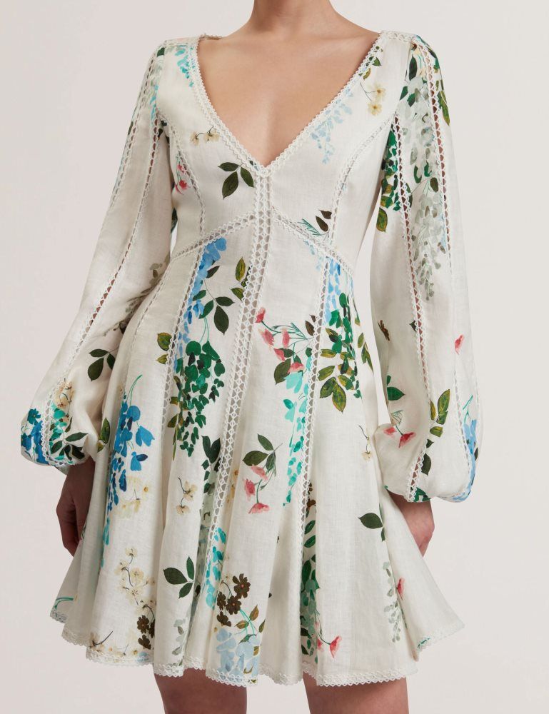 Ted Baker Belvida - Floral Crochet Trim Linen Mini Dress Kleid Damen Weiß | 549621-NQV