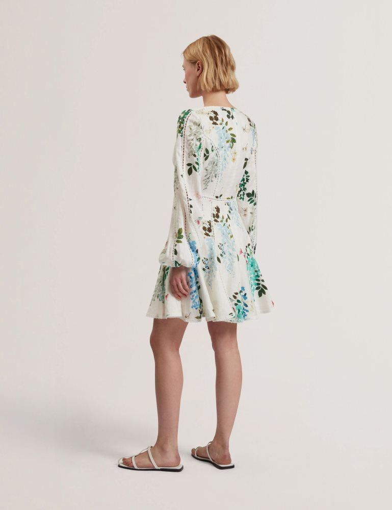 Ted Baker Belvida - Floral Crochet Trim Linen Mini Dress Kleid Damen Weiß | 549621-NQV