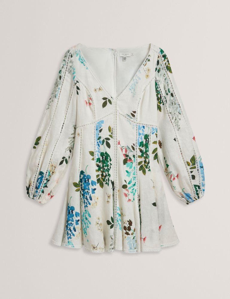 Ted Baker Belvida - Floral Crochet Trim Linen Mini Dress Kleid Damen Weiß | 549621-NQV
