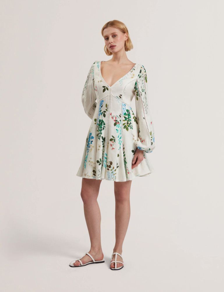 Ted Baker Belvida - Floral Crochet Trim Linen Mini Dress Kleid Damen Weiß | 549621-NQV