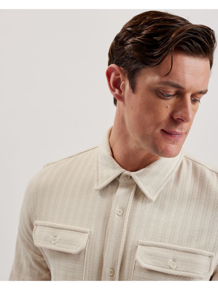 Ted Baker Belza - Textured Cotton Utility Pocket Overshirt Hoodie Herren Beige | 423915-NIP