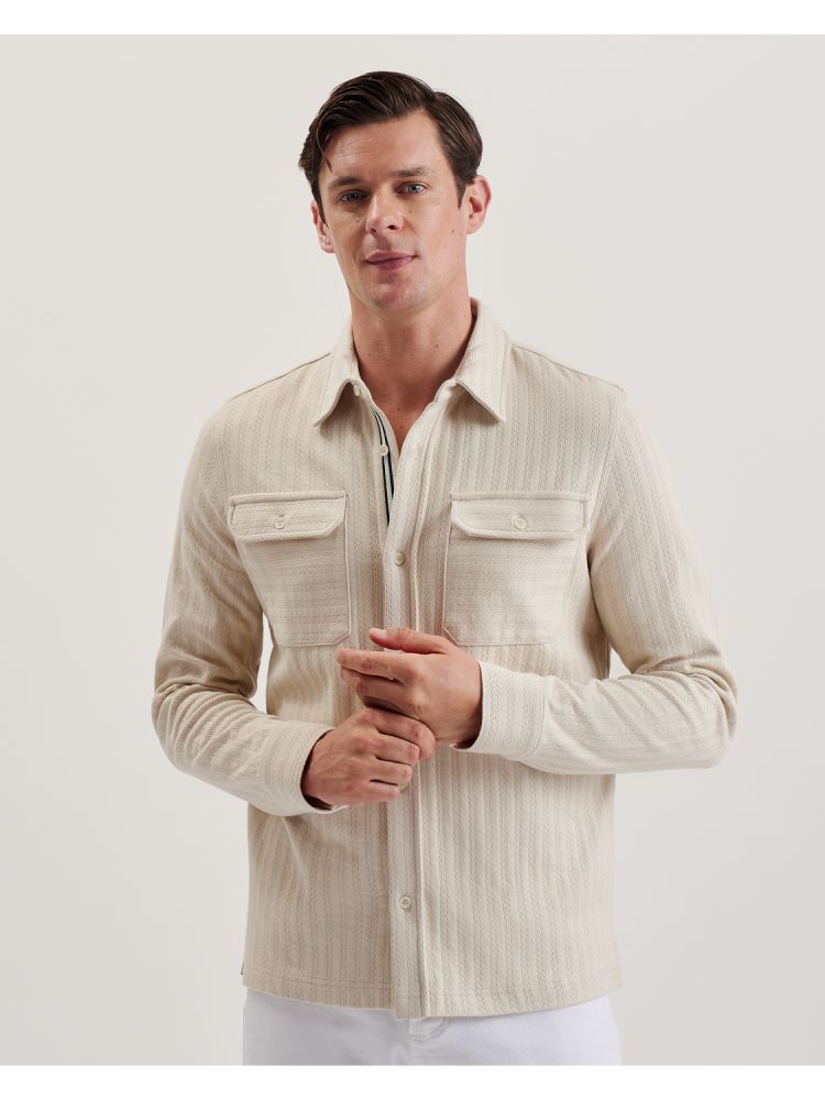 Ted Baker Belza - Textured Cotton Utility Pocket Overshirt Hoodie Herren Beige | 423915-NIP