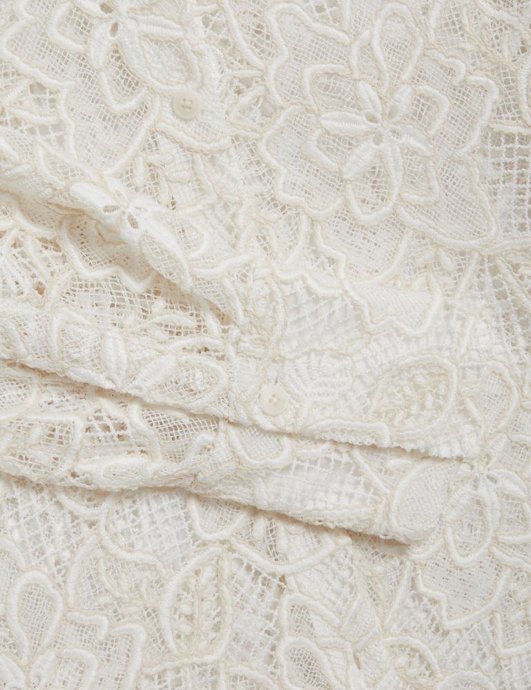 Ted Baker Blond - Floral Lace Longline Cotton Shirt T-shirts Damen Weiß | 315082-XHE
