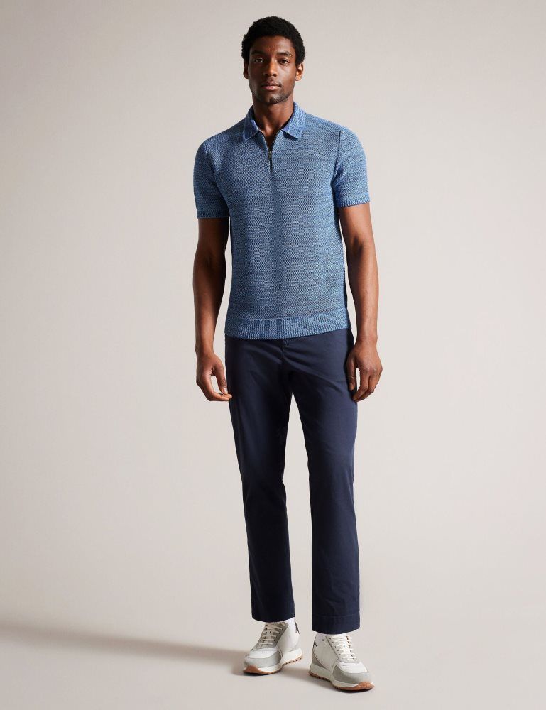 Ted Baker Blossam - Space Dye Zip Neck Polo Shirt Oberteile Herren Blau | 158237-DWJ
