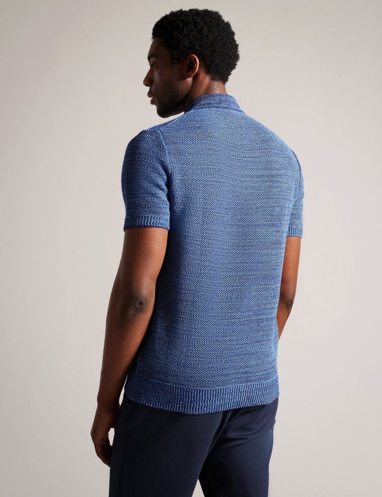 Ted Baker Blossam - Space Dye Zip Neck Polo Shirt Oberteile Herren Blau | 158237-DWJ