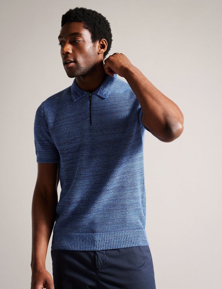 Ted Baker Blossam - Space Dye Zip Neck Polo Shirt Oberteile Herren Blau | 158237-DWJ