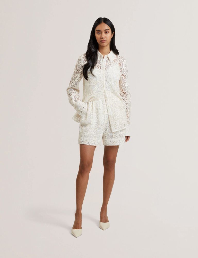 Ted Baker Bowia - Lace High Waisted Tailored Shorts Anzüge Damen Weiß | 954670-WKI