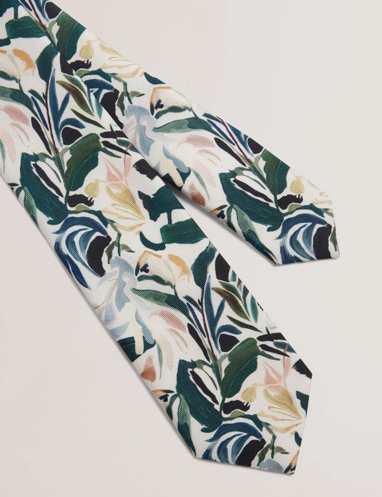 Ted Baker Boytonn - Painted Floral Print Silk Tie Krawatten Herren Ecru | 065437-ZQX