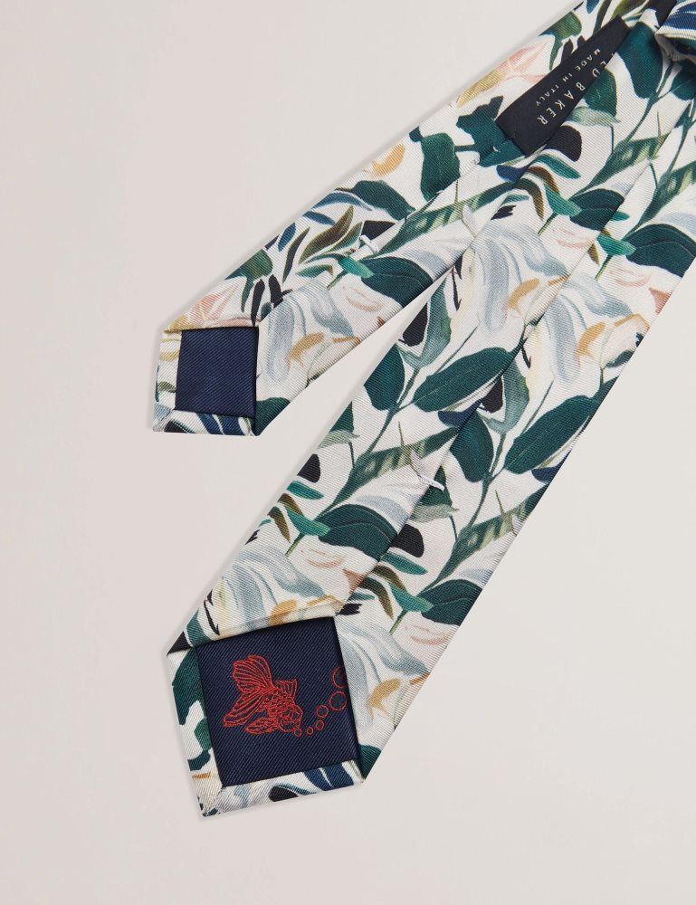 Ted Baker Boytonn - Painted Floral Print Silk Tie Krawatten Herren Ecru | 065437-ZQX