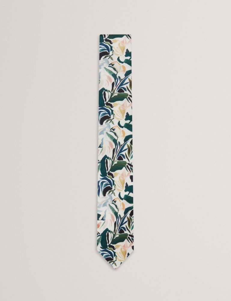 Ted Baker Boytonn - Painted Floral Print Silk Tie Krawatten Herren Ecru | 065437-ZQX