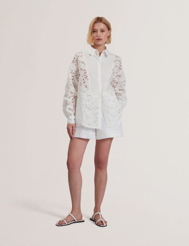 Ted Baker Buccia - Crochet Trim High Waisted Linen Shorts Kurze Hose Damen Weiß | 971345-AHK