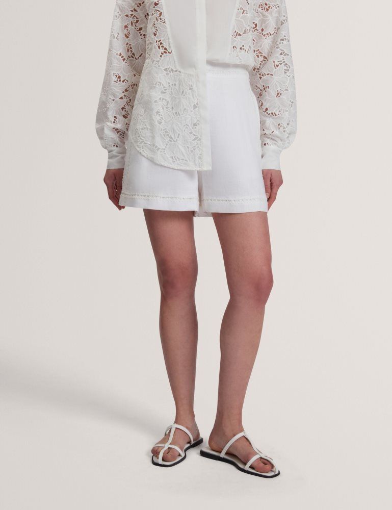Ted Baker Buccia - Crochet Trim High Waisted Linen Shorts Kurze Hose Damen Weiß | 971345-AHK