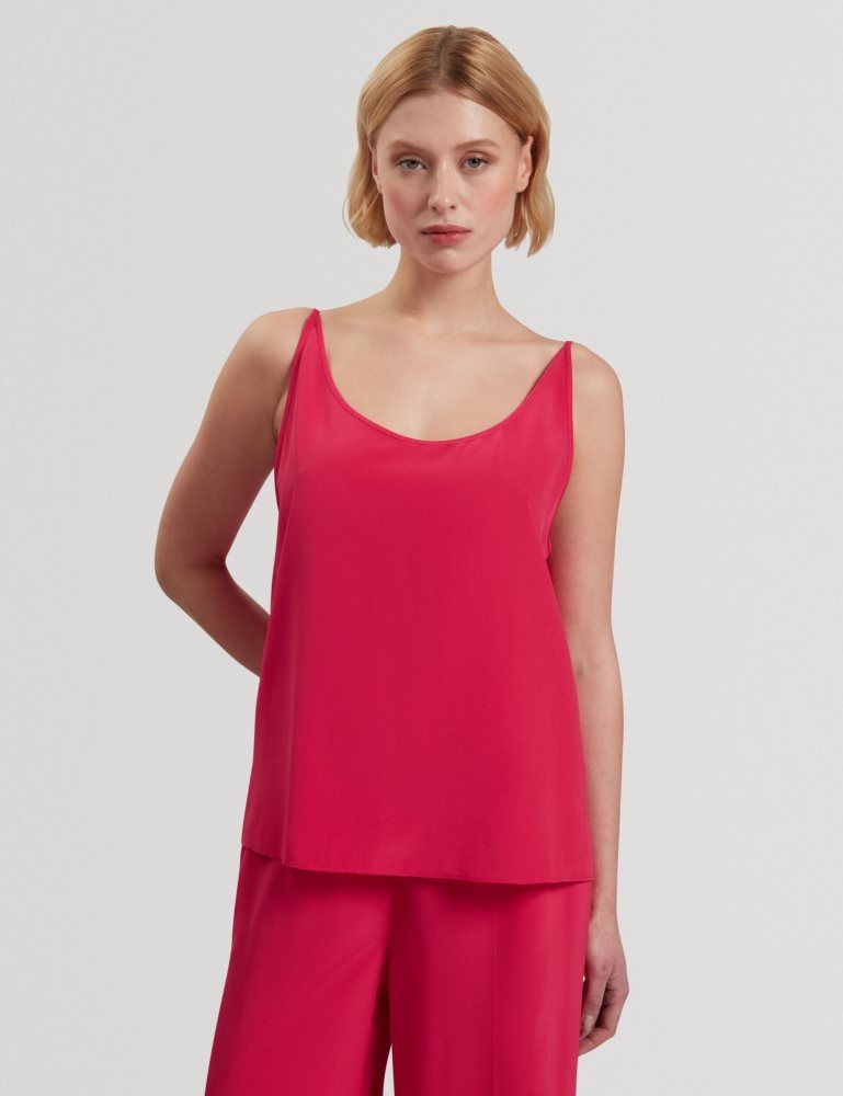 Ted Baker Cadasa - Pure Silk Scoop Neck Cami Top T-shirts Damen Fuchsie | 038519-SKL