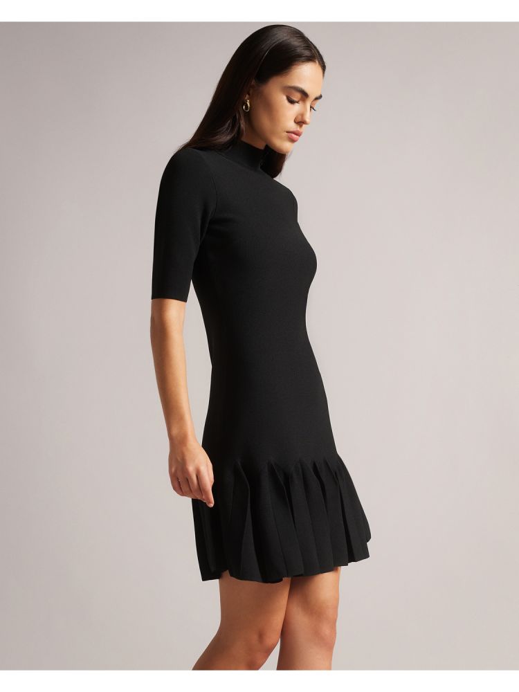 Ted Baker Canddy - Pleated Hem Bodycon Knit Mini Dress Kleid Damen Schwarz | 139520-GFE