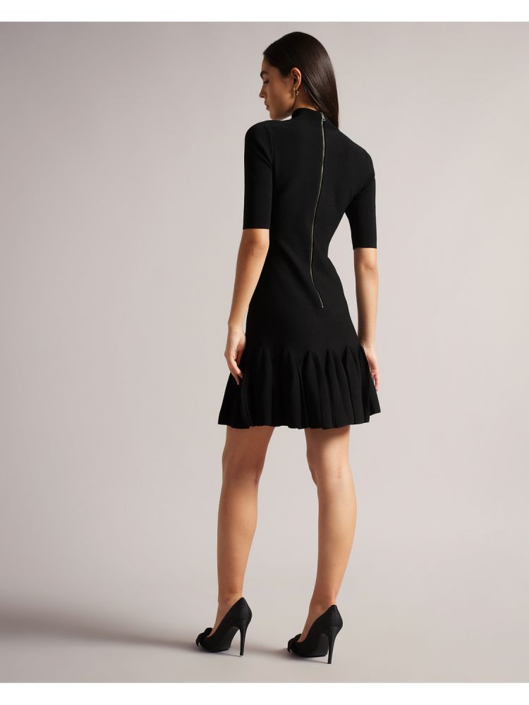 Ted Baker Canddy - Pleated Hem Bodycon Knit Mini Dress Kleid Damen Schwarz | 139520-GFE