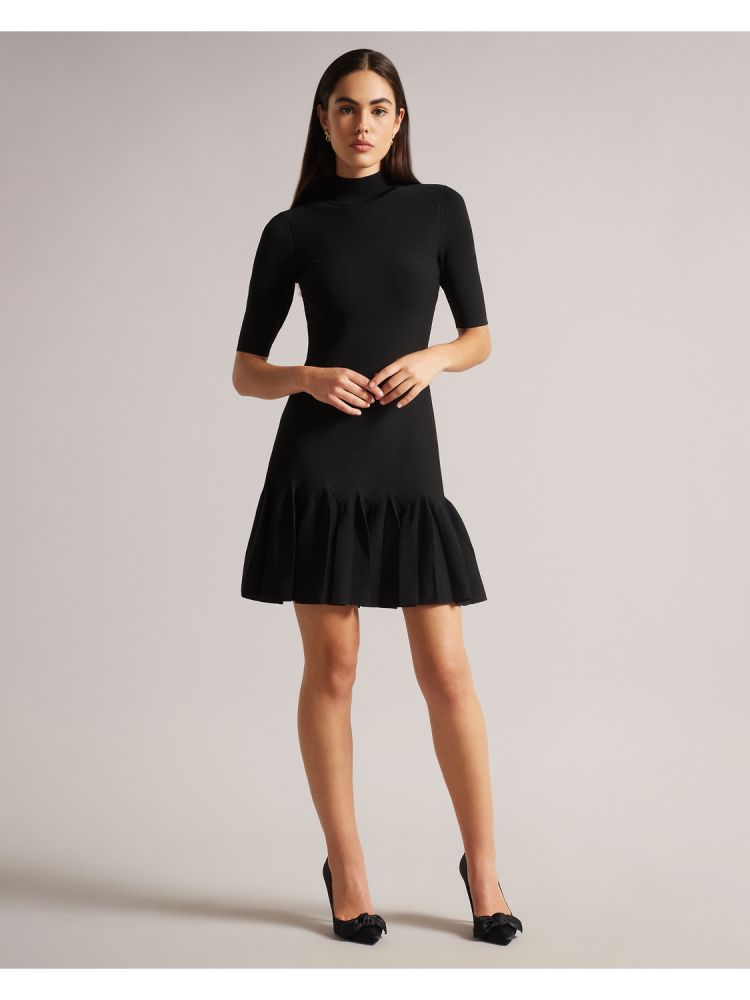 Ted Baker Canddy - Pleated Hem Bodycon Knit Mini Dress Kleid Damen Schwarz | 139520-GFE