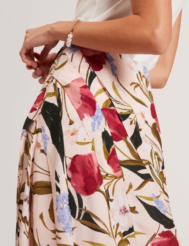 Ted Baker Candici - Floral Print Frill Trim Midi Skirt With Split Röcke Damen Rosa | 354078-LBE
