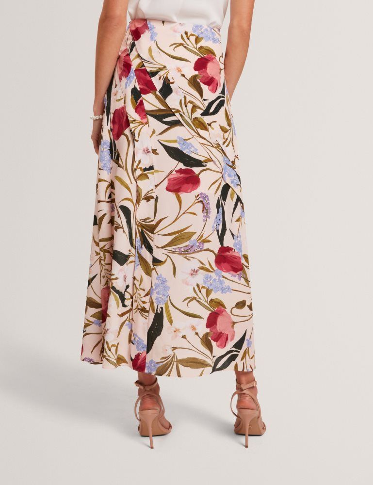 Ted Baker Candici - Floral Print Frill Trim Midi Skirt With Split Röcke Damen Rosa | 354078-LBE