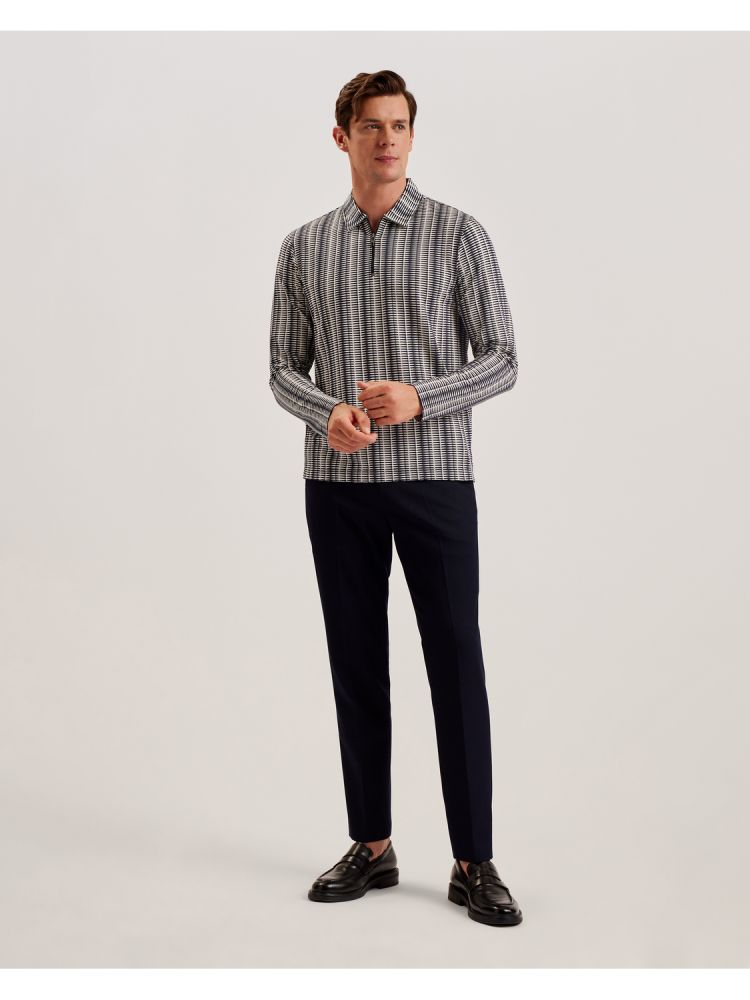 Ted Baker Capuzzo - Long Sleeve Geo Stripe Zip Polo Shirt Oberteile Herren Navy | 057283-LBA