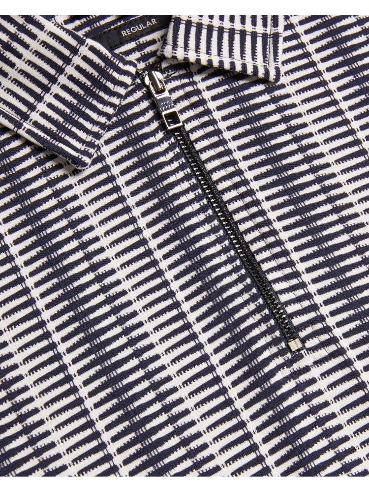 Ted Baker Capuzzo - Long Sleeve Geo Stripe Zip Polo Shirt Oberteile Herren Navy | 057283-LBA