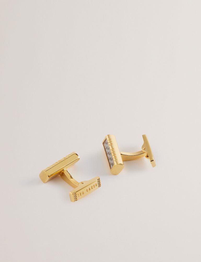 Ted Baker Carbie - Carbon Fibre Bar Metal Cufflinks Manschettenknöpfe Herren Gold | 291537-RIM