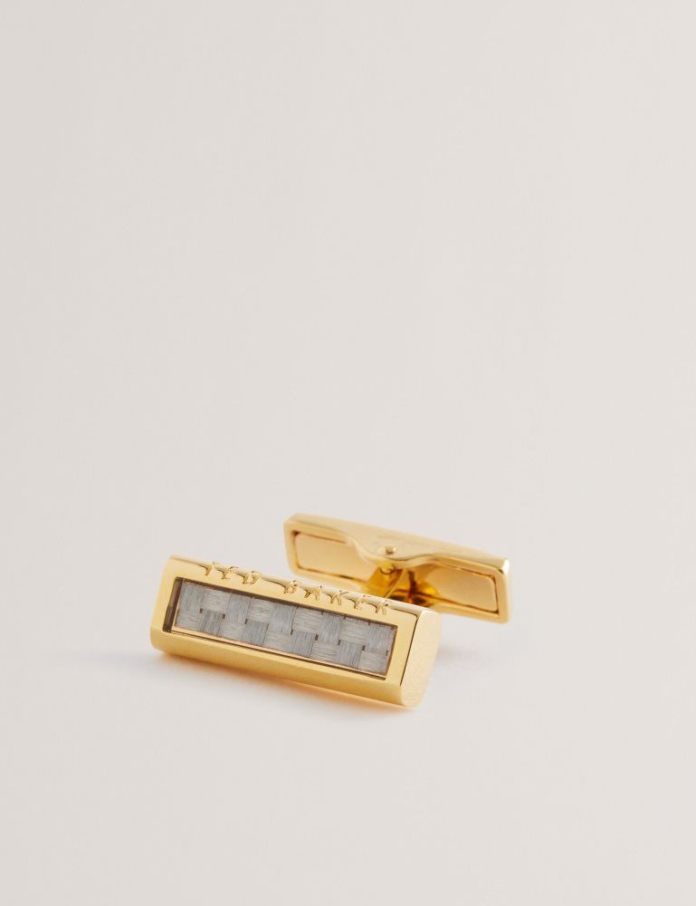 Ted Baker Carbie - Carbon Fibre Bar Metal Cufflinks Manschettenknöpfe Herren Gold | 291537-RIM