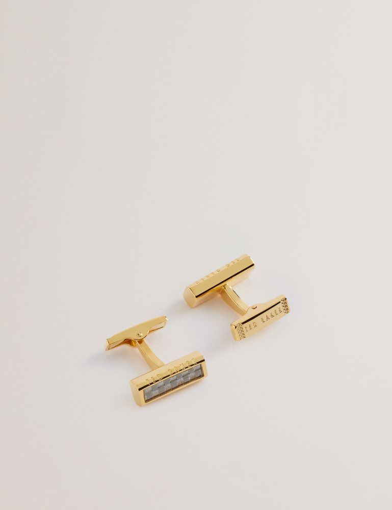 Ted Baker Carbie - Carbon Fibre Bar Metal Cufflinks Manschettenknöpfe Herren Gold | 291537-RIM