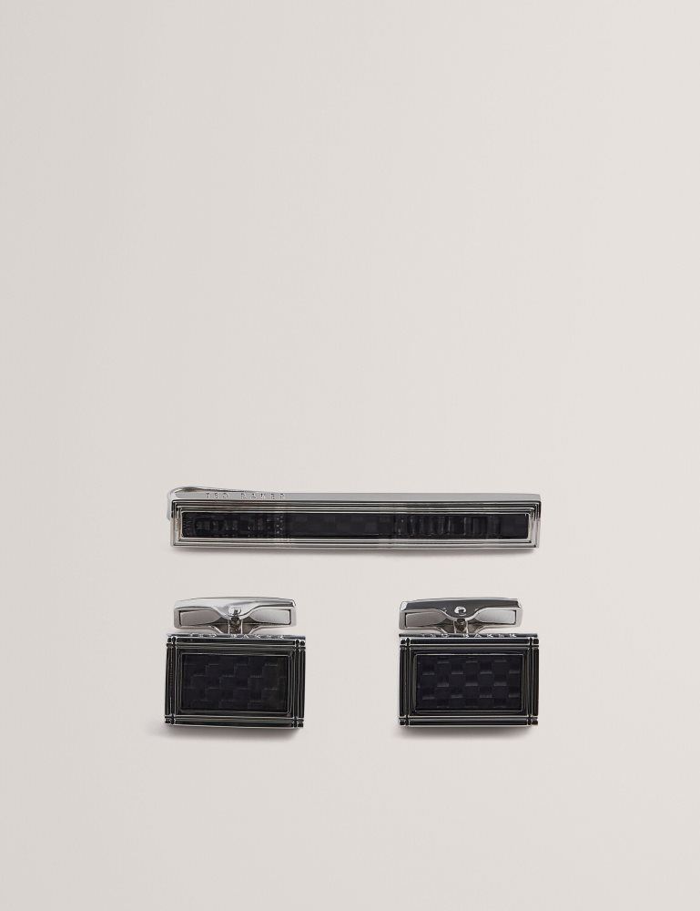 Ted Baker Carmont - Carbon Cufflink And Tie Clip Set Manschettenknöpfe Herren Silber | 406913-UIS