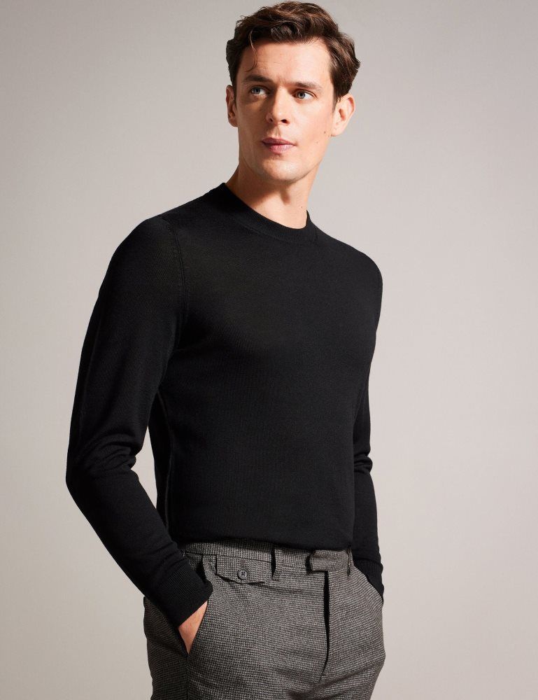 Ted Baker Carnby - Pure Wolle Crew Neck Jumper Pullover Herren Schwarz | 712935-CMD
