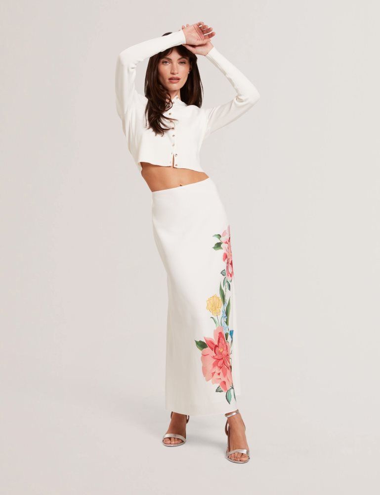Ted Baker Casla - Floral Print Detail Column Midi Skirt Röcke Damen Weiß | 540297-HWO