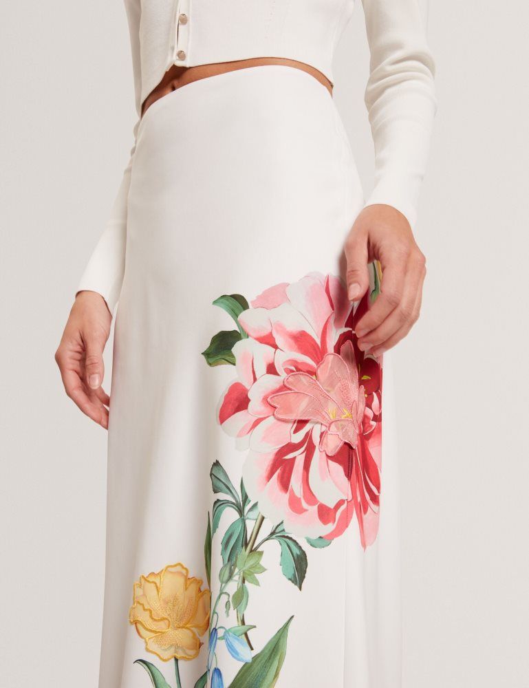 Ted Baker Casla - Floral Print Detail Column Midi Skirt Röcke Damen Weiß | 540297-HWO