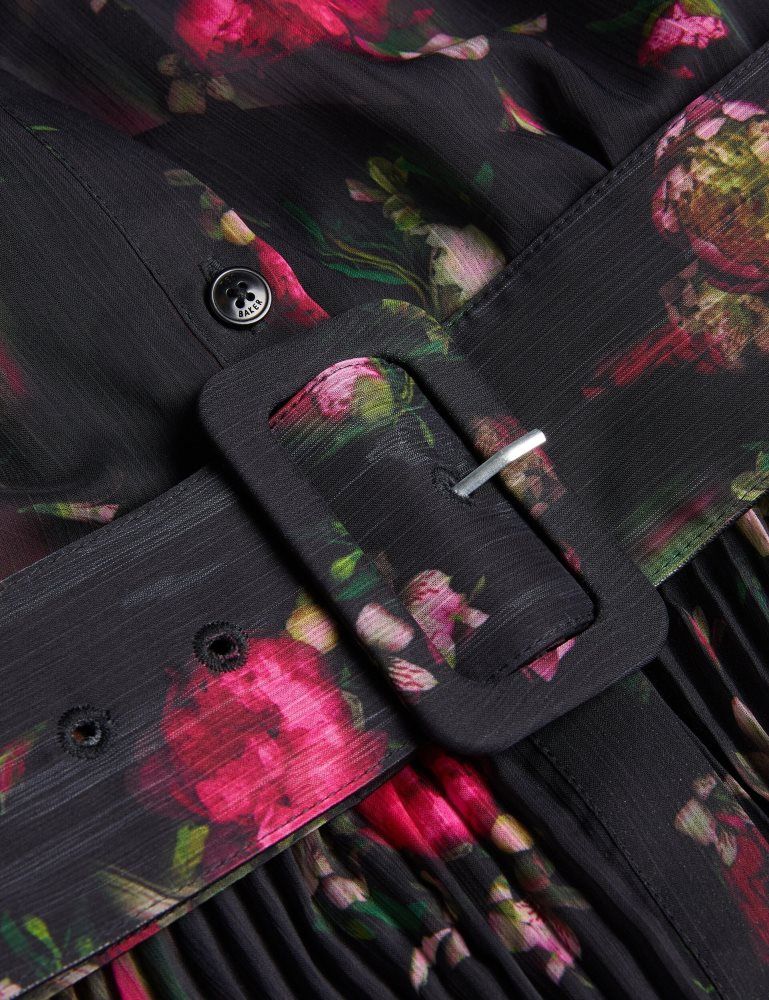 Ted Baker Ceiba - Floral Print Pleated Maxi Shirt Dress Kleid Damen Schwarz | 795648-LEN